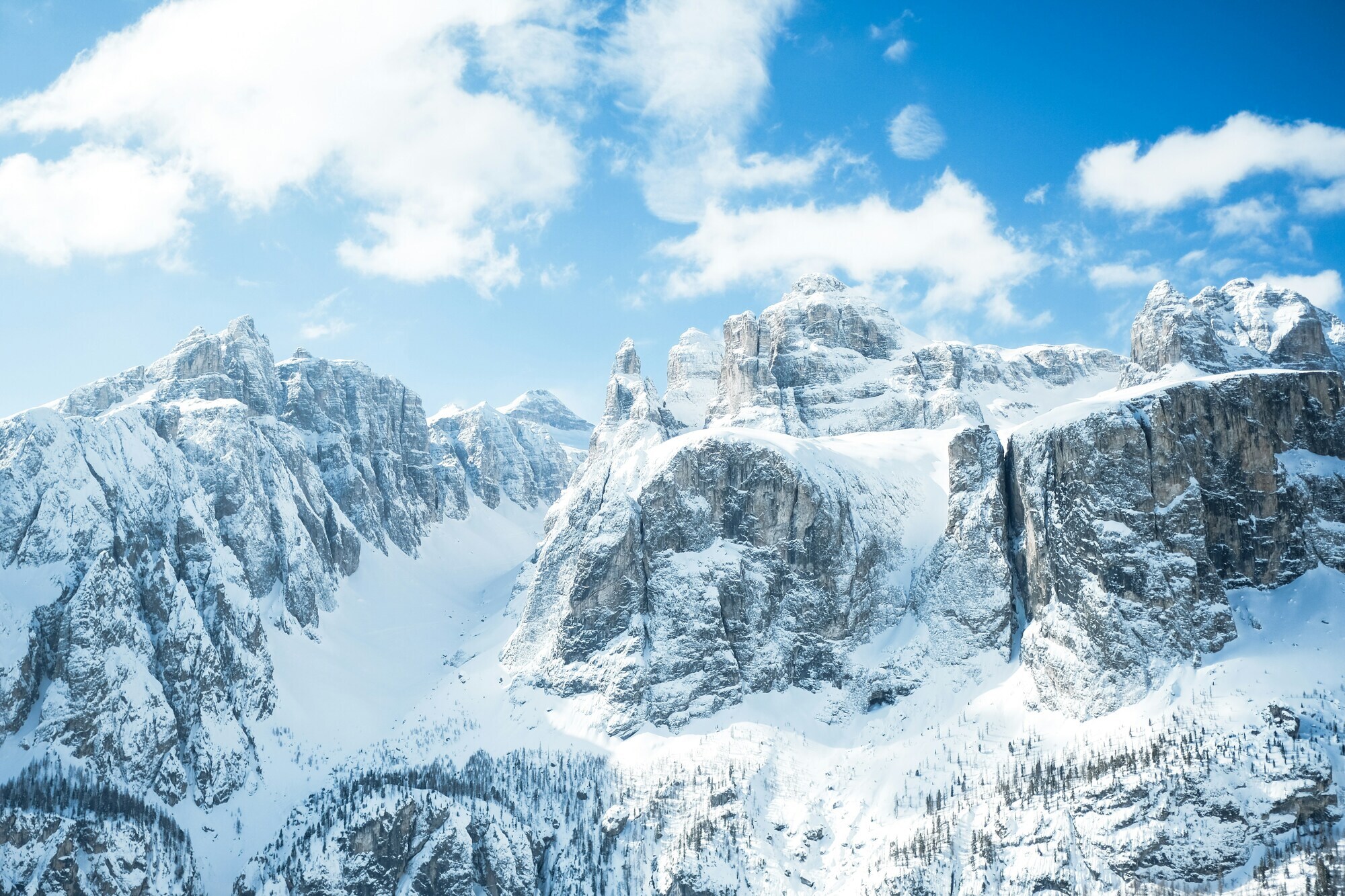 Rugged mountains covered with fresh snow