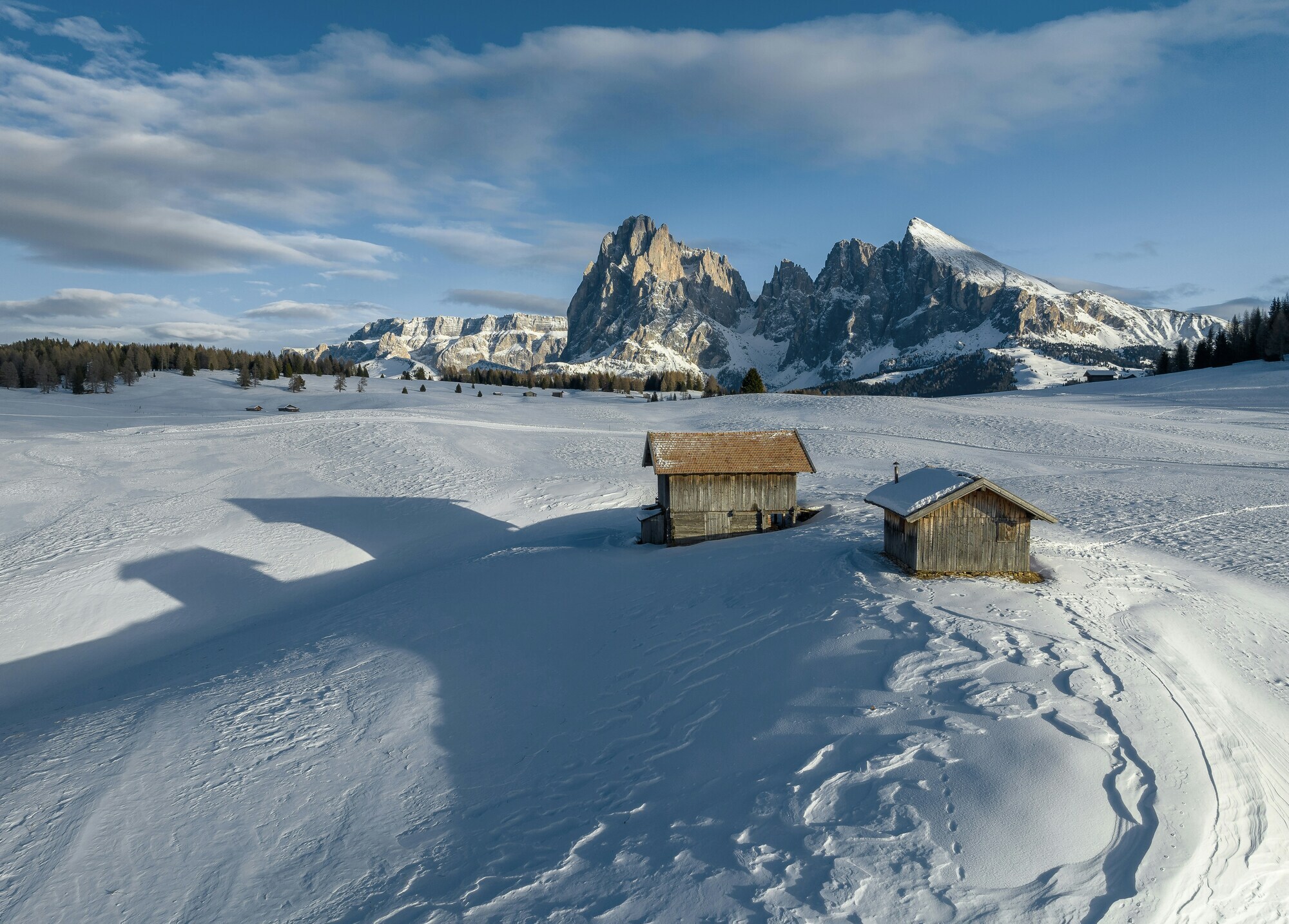 Huts in a snowy landscape