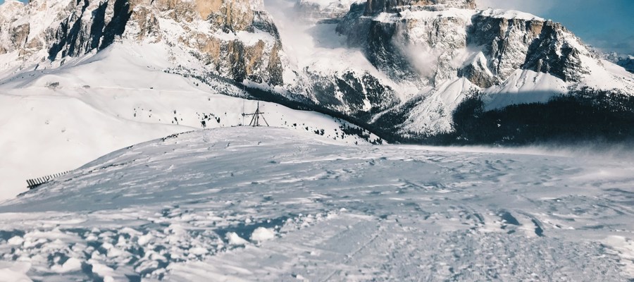 Windy, snowy hill in the mountains