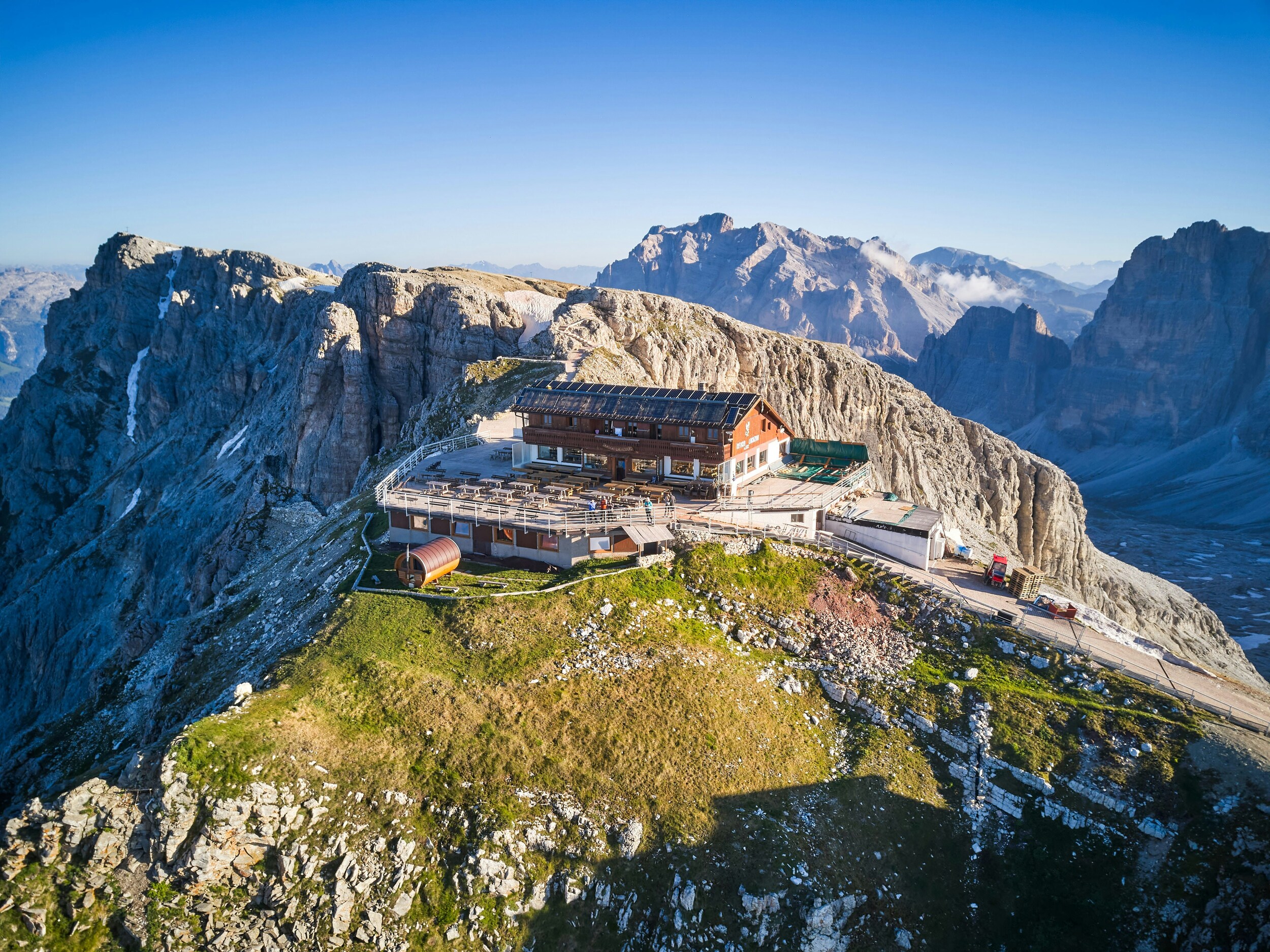 Hut with terrace on a mountain top