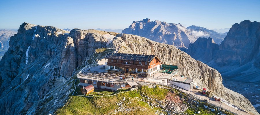 Hut with terrace on a mountain top