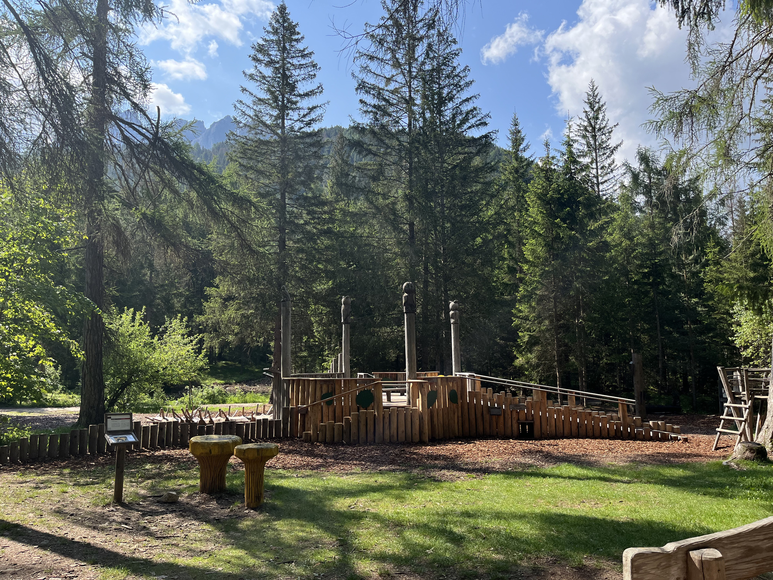 Wooden play course on a forest playground