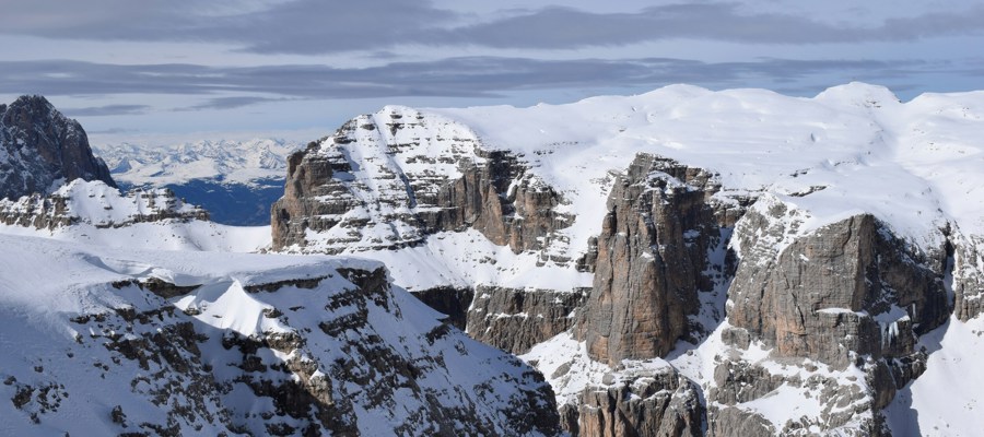 Steep rock walls covered in snow