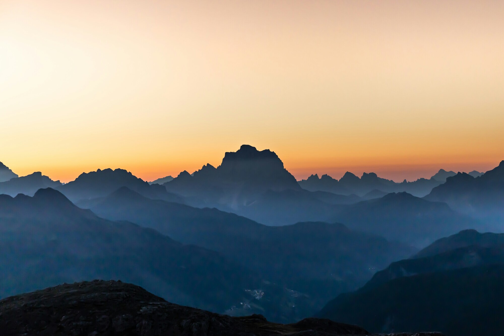 Dark mountain panorama in the sunset