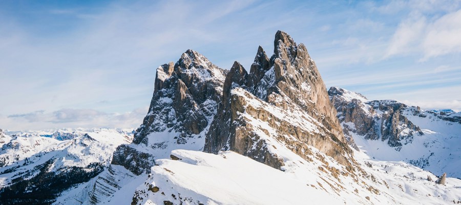 Rugged peaks covered in snow