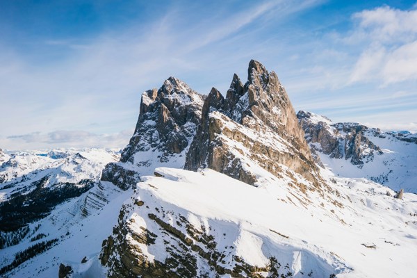 Rugged peaks covered in snow