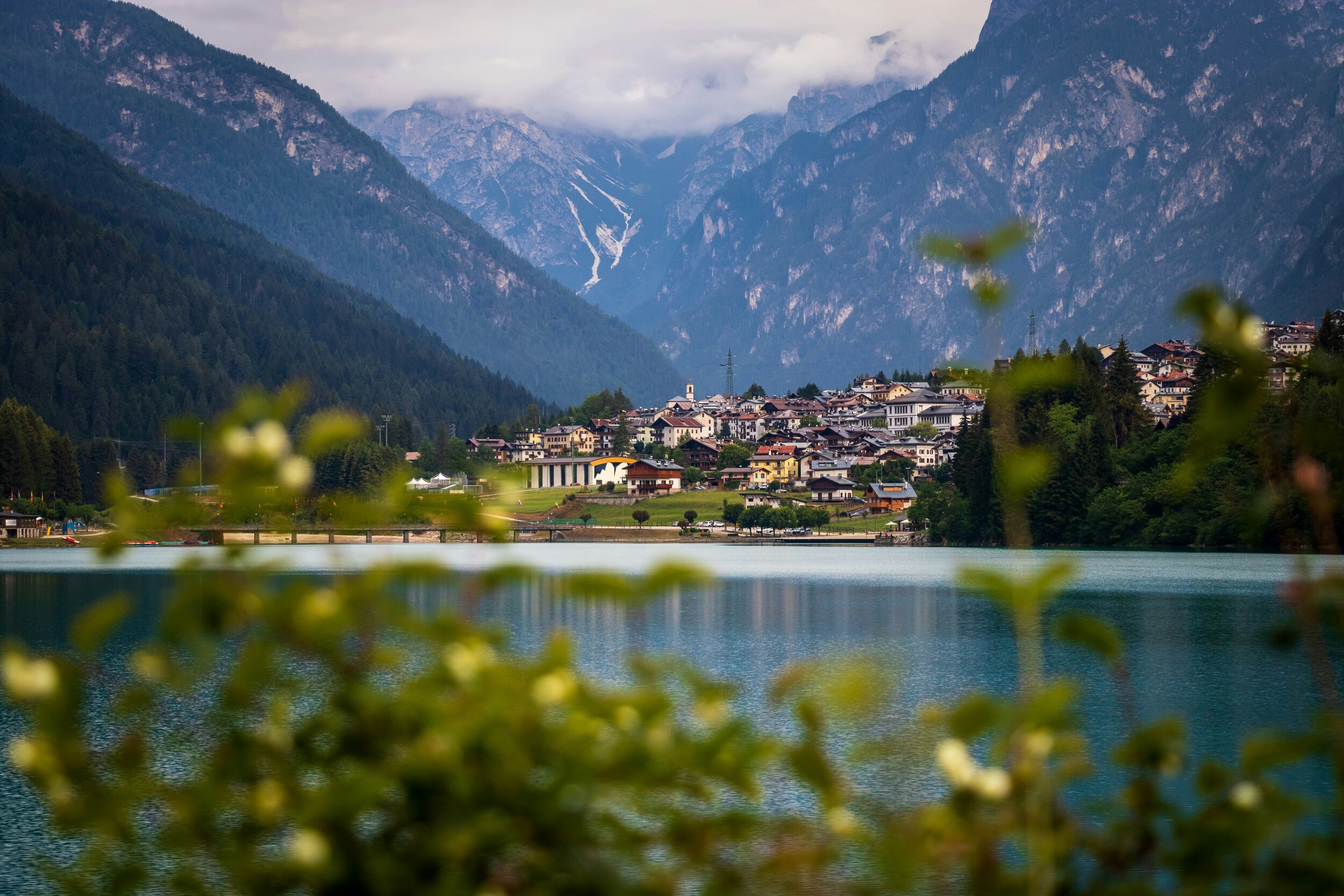 Village in the mountains with a lake