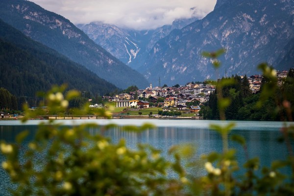 Village in the mountains with a lake