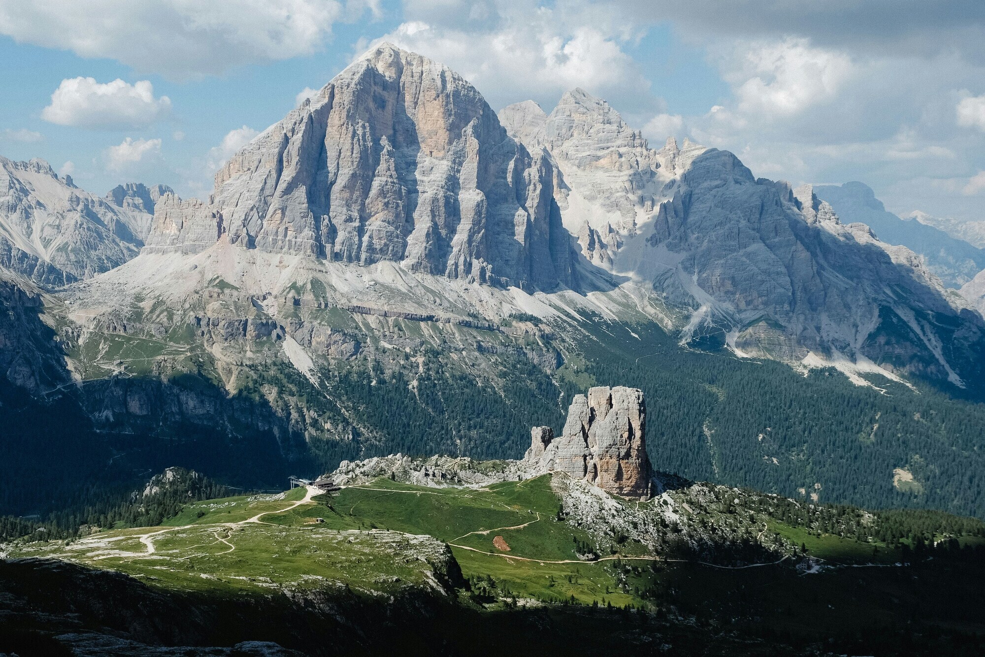 High mountains and alpine pasture in the Dolomites